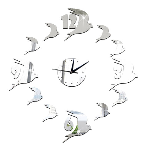 3D Acrylic Wall Clock Swallow Mirror silver - Mega Save Wholesale & Retail