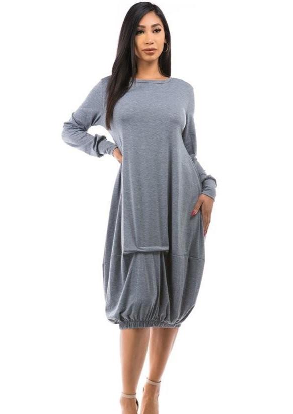 Women’s Midi Dresses | Tandie Long Sleeve Bell Grey Midi Dress By: vatlieuinphun