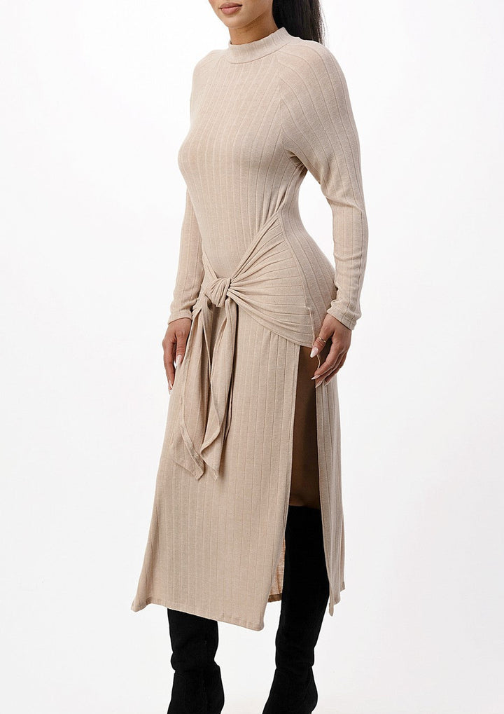 Bodil Front tie midi knit long sleeve dress - vatlieuinphun