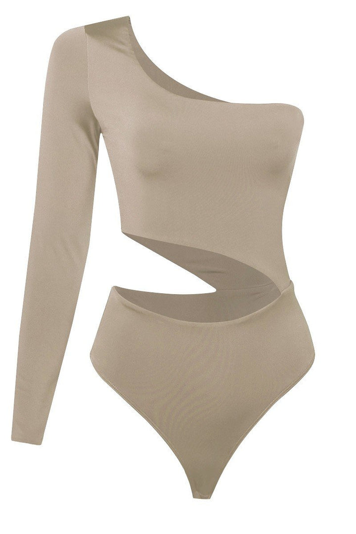 Women’s Bodysuit | Catty Cutout-Side One Shoulder Khaki Bodysuit By: vatlieuinphun