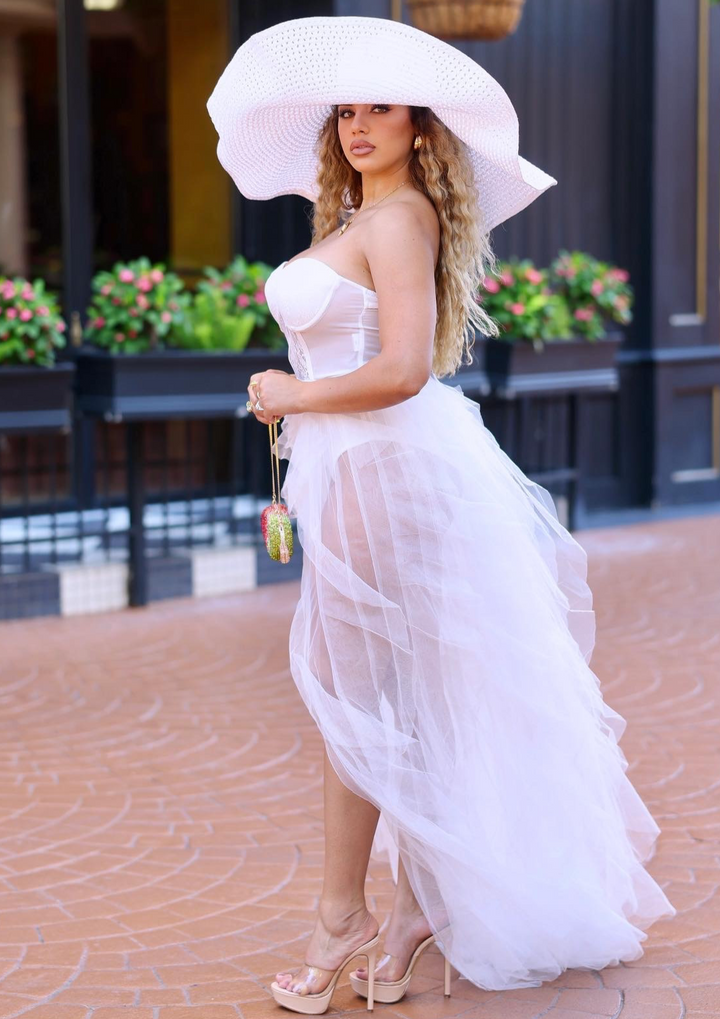 Olivia Tube Sheer Mesh Maxi Dress - White - vatlieuinphun
