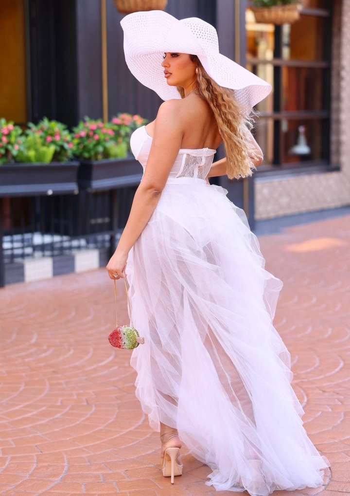 Olivia Tube Sheer Mesh Maxi Dress - White - vatlieuinphun