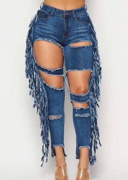 Women's Jeans | Soraya Denim Fringe Side High Waist Destroyed Jeans By: vatlieuinphun