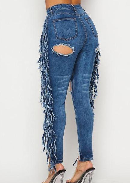 Women's Jeans | Soraya Denim Fringe Side High Waist Destroyed Jeans By: vatlieuinphun