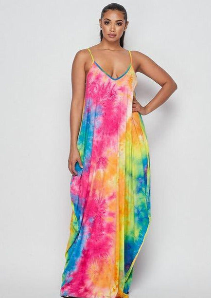 Women’s Maxi Dresses | Blenda Smokey Rainbow Tie-Dye Print Shirt Maxi Dress By: vatlieuinphun