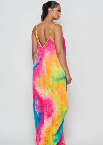 Women’s Maxi Dresses | Blenda Smokey Rainbow Tie-Dye Print Shirt Maxi Dress By: vatlieuinphun