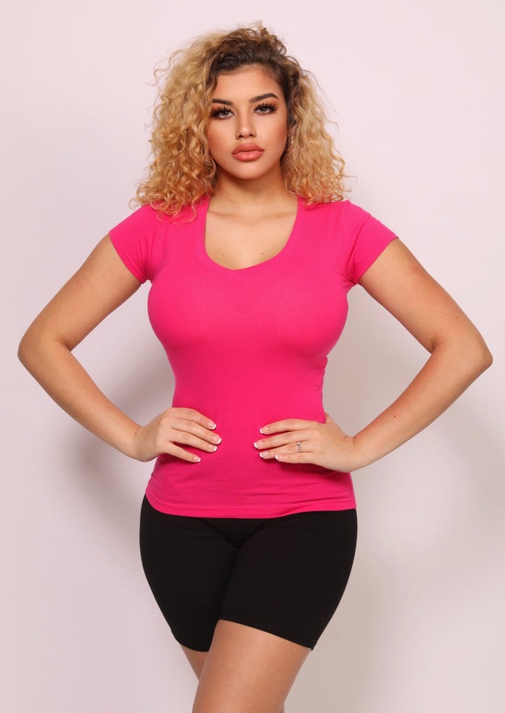 Women’s Short Sleeve Shirts | Fabrice V-Neck Short Sleeve Plain T-Shirt (Dark Fuchsia) By: vatlieuinphun