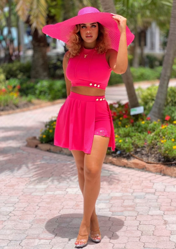 Women’s Skirt Set | Malia Crop Top And Skirt Set (Hot-Pink) By: vatlieuinphun
