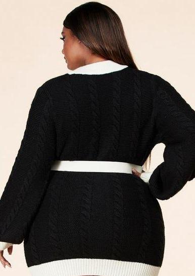 Women’s Cardigan Dresses | Kreeli Plus Size Cable Knit Cardigan Mini Dress (Black) By: vatlieuinphun
