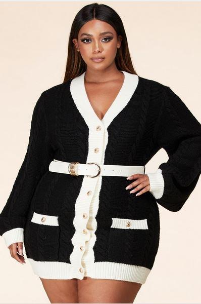 Women’s Cardigan Dresses | Kreeli Plus Size Cable Knit Cardigan Mini Dress (Black) By: vatlieuinphun