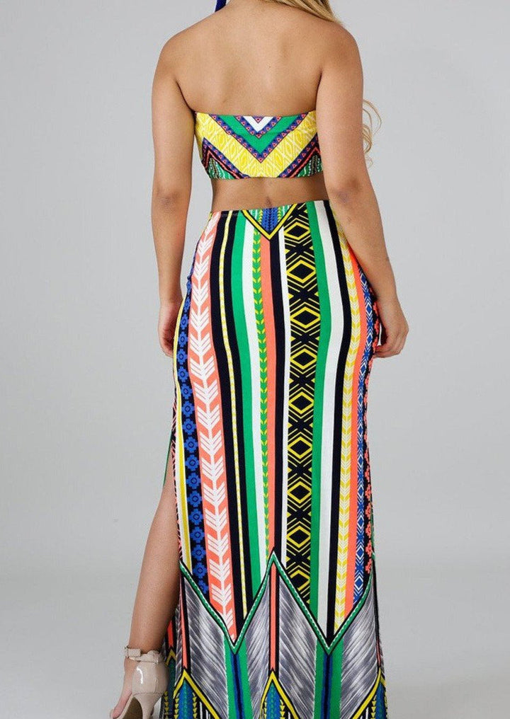 Aztec Maxi Dresses | Rianon Multi-Neon Colors Aztec Print Maxi Dress (Green) By: vatlieuinphun