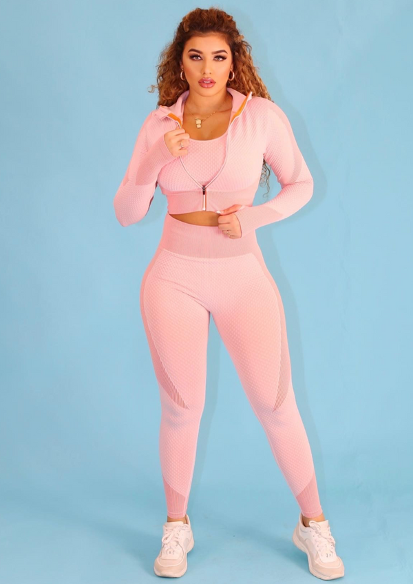 Women’s 3 Piece Sets | Penelope 3 Pcs Activewear Sets (Pink) By: vatlieuinphun
