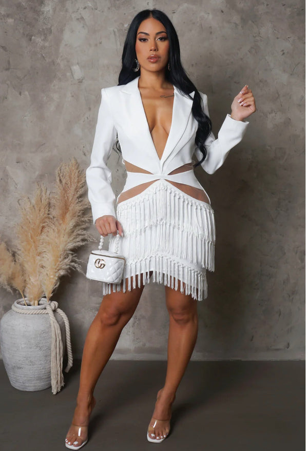 Davis Long Sleeve Fringe Mini Dress - vatlieuinphun