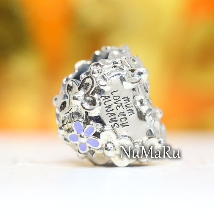 Mom Daisy Heart Charm 791155C01, vatlieuinphun , jewelry, beads for charm, beads for charm bracelets, charms for bracelet, beaded jewelry, charm jewelry, charm beads