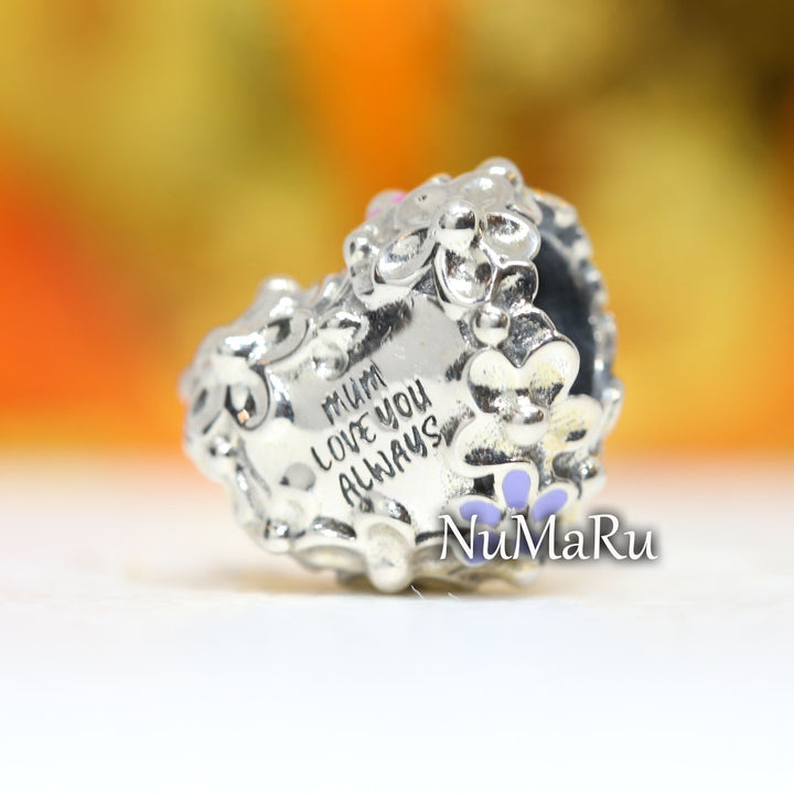 Mom Daisy Heart Charm 791155C01, vatlieuinphun , jewelry, beads for charm, beads for charm bracelets, charms for bracelet, beaded jewelry, charm jewelry, charm beads