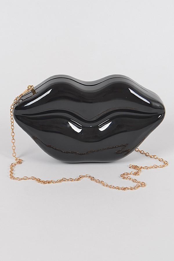 Lips Detachable Hand Bag Clutch With Chain Attachment (Black) - Posh By K