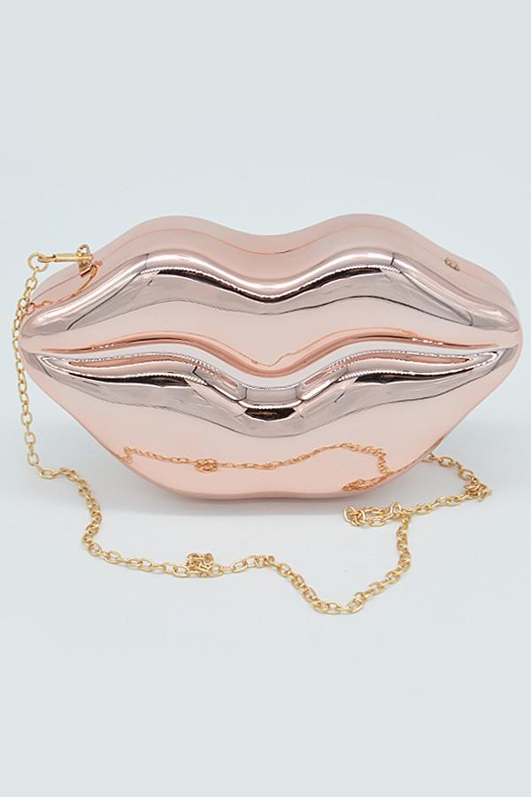 Lips Detachable Hand Bag Clutch With Chain Attachment (Rose Gold) - Posh By K
