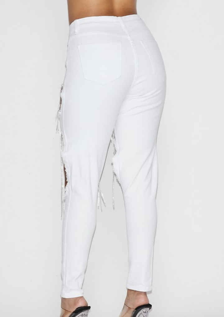 Women's Jeans | BENITA Show Stopper Rhinestone Cut Out Jeans (White) By: vatlieuinphun