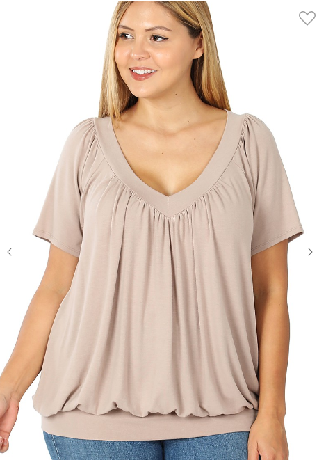 Women’swomen has the latest range of Girls, Boys and Baby Clothes, Toys and more. Shop online for free shipping on all orders over $49.,Your favorite kids brands and independent boutiques, all in one magical place. | Bane Plus V-Neck Short Sleeve Shirring Top (Ash Mocha) By: vatlieuinphun