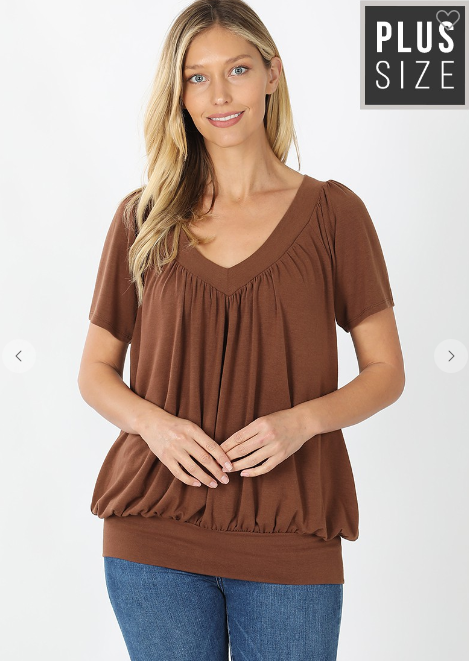 Women’swomen has the latest range of Girls, Boys and Baby Clothes, Toys and more. Shop online for free shipping on all orders over $49.,Your favorite kids brands and independent boutiques, all in one magical place. | Bane Plus V-Neck Short Sleeve Shirring Top (Lt Brown) By: vatlieuinphun