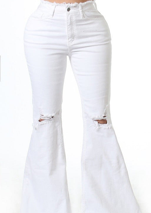Salma High Waist Bell Bottom Jeans - White - vatlieuinphun