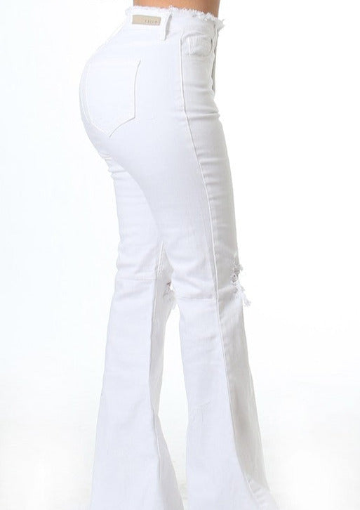 Salma High Waist Bell Bottom Jeans - White - vatlieuinphun