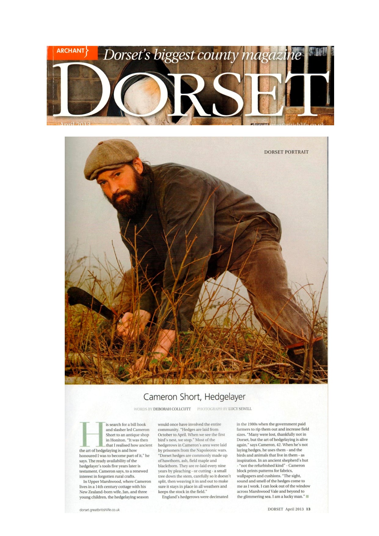 Cameron Short feature, Dorset magazine, April 2013