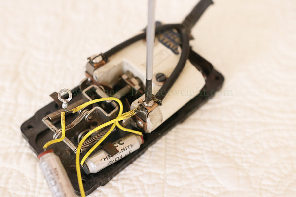 Singer Featherweight Foot Controller Capacitors Being Removed
