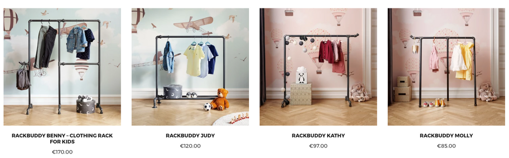 Vier Kinder Kleiderständer von RackBuddy im Industrial Design