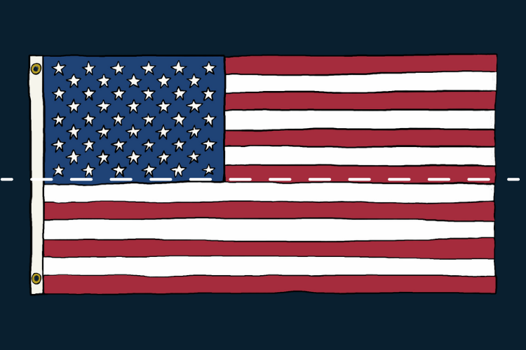 US Flag with dotted fold line