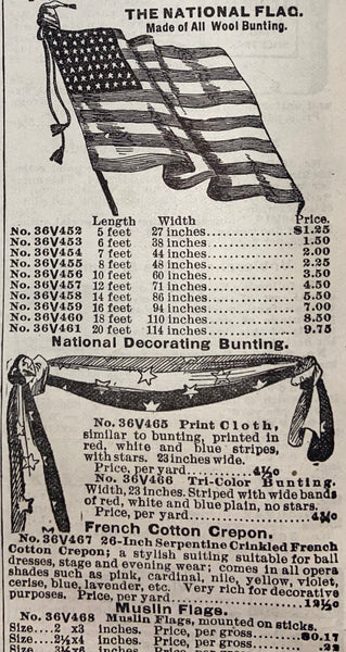 Wool American Flag Advertised in Sears catalog from 1902