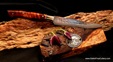 Hammered finish steak knife made from R2 core damascus stainless steel
