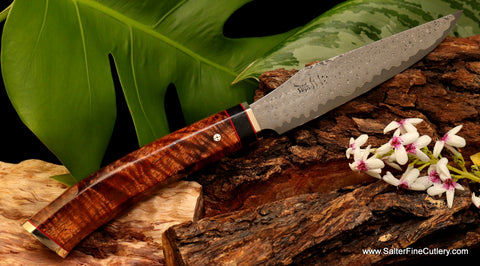 Custom handmade steak or utility knife stainless damascus by Salter Fine Cutlery