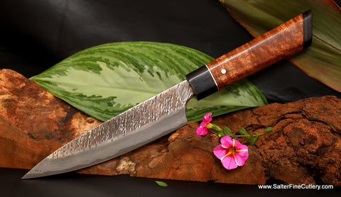 170mm Small Raptor series chef knife with traditional style handle plus one extra decorative option by Salter Fine Cutlery