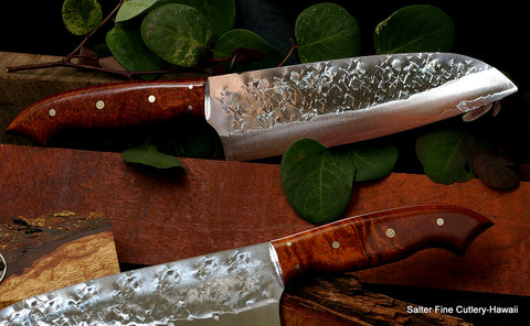 Handforged custom chef knives unique x-pattern stainless  blades  Salter Fine Cutlery