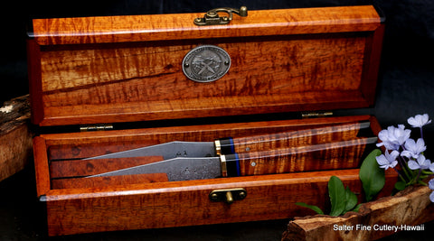 Unique one-of-a-kind collectible two piece knife set in a keepsake box signed and numbered by the bladesmith