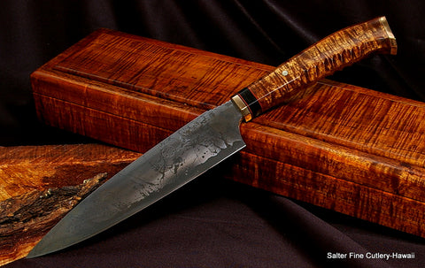The original collectible "Combat Chef Knife" with decorative curved handle and finger grips by Gregg Salter of Salter Fine Cutlery