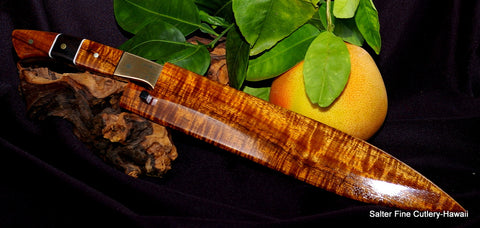 270mm custom chef knife with matching sheath and decorative handle 