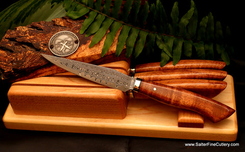 Beautiful steak knife set with in-drawer storage system handcrafted custom made in Hawaii by Salter Fine Cutlery