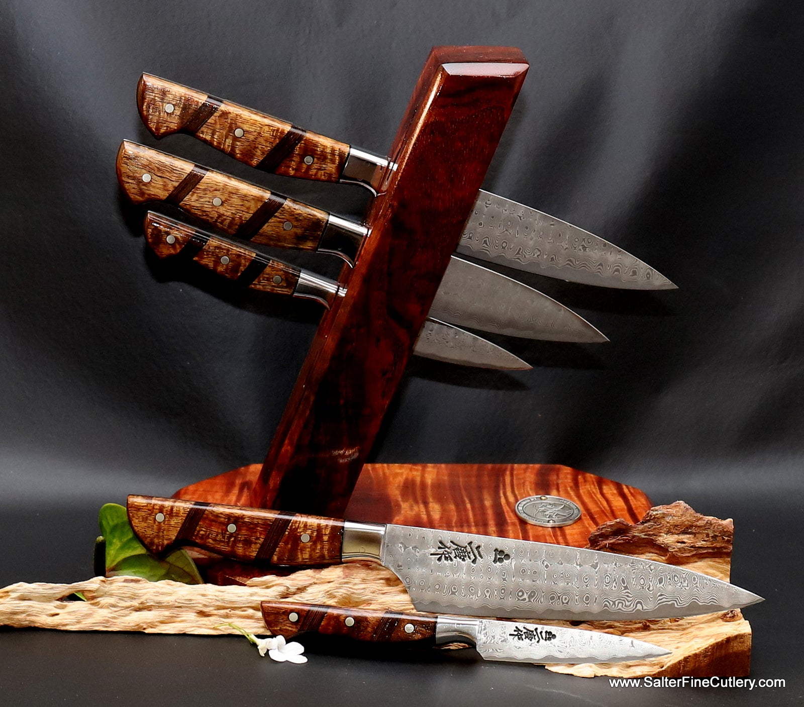 Custom handmade Charybdis design chef knives with full tang handles luxury kitchen knives from Salter Fine Cutlery
