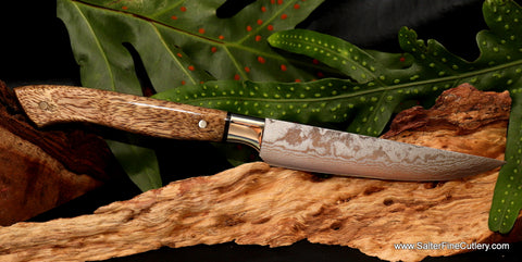 Custom handmade steak knife with mango wood handle by Salter Fine Cutlery