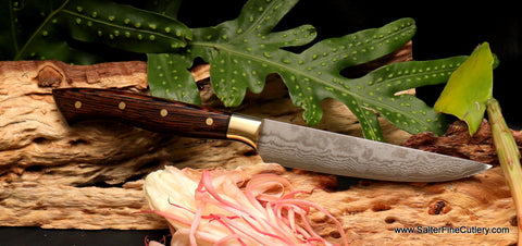 Handmade custom stainless damascus steak knives from Salter Fine Cutlery of Hawaii