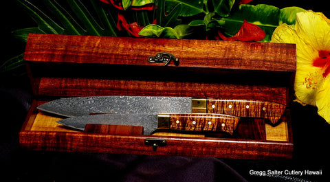 2-piece handforged Japanese damascus chef knife set in keepsake box with custom handles