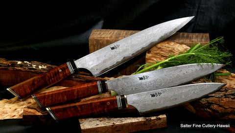 3-piece custom "Charybdis" knife set by Salter Fine Cutlery for a lifetime of meal-making
