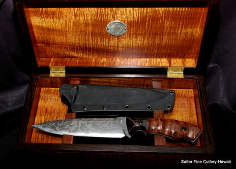 Collectible Hunting knife with kydex sheath with koa and ebony handle in presentation box
