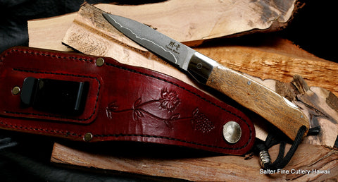 Custom handcrafted folding knife by Salter Fine Cutlery for wine enthusiasts