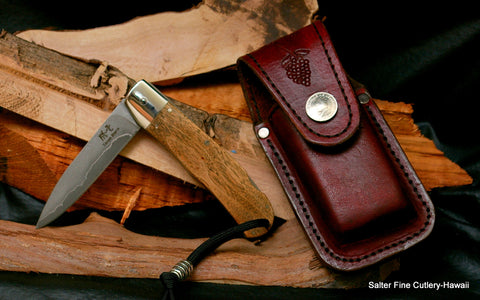 Salter-Ihara collaboration folding knife with custom handle and sheath