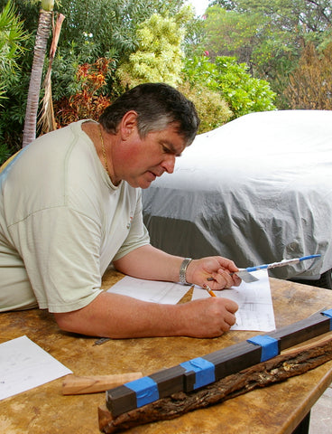 Gregg Salter designing a handle for a collectible knife