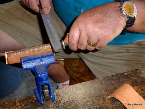 Gregg Salter making knife handles at his Hawaii workshop