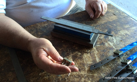 Gregg making bolsters for a steak knife set